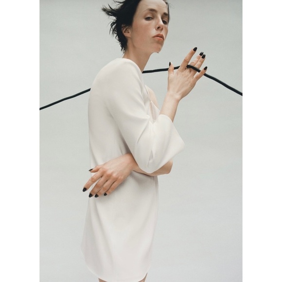 Zara short asymmetrical mini dress in off-white - Picture 2 of 10